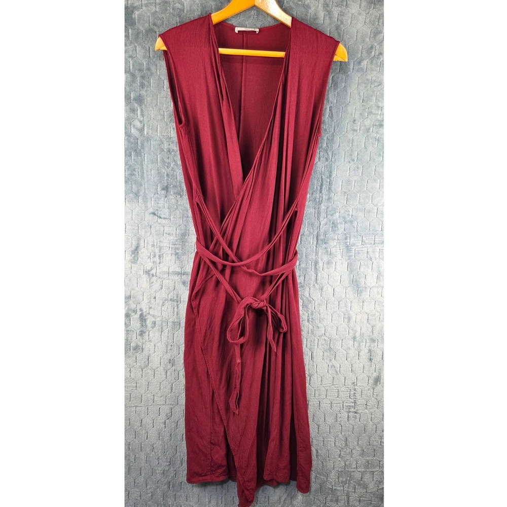 Mango MNG Suit Burgundy Sleeveless Wrap Midi Dress V-Neck Tie Waist Size 8‎ L